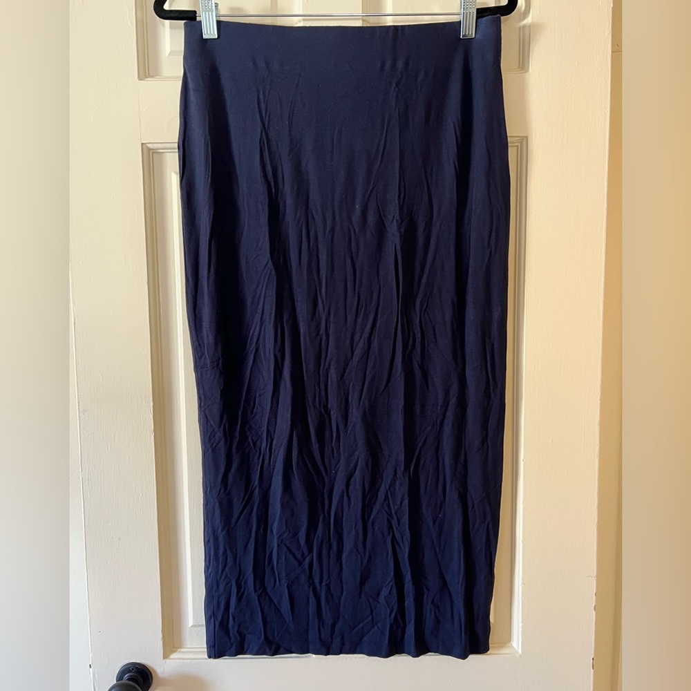 Ann Taylor- navy midi knit pencil skirt